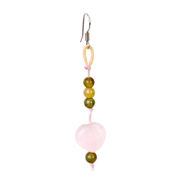 Delightful Rose Quartz Heart with Triple Beads Gemstone Earrings - Picture 3 of 4